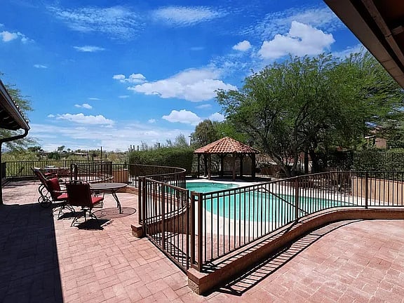 View over patio and pool