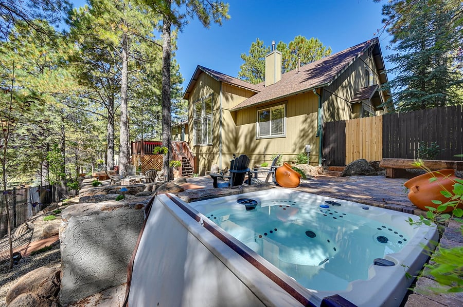 Backyard with hot tub