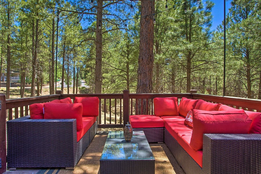 Deck off of dining area with outdoor furniture