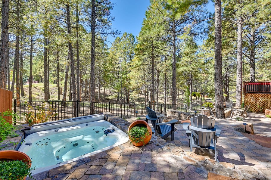Backyard with hot tub