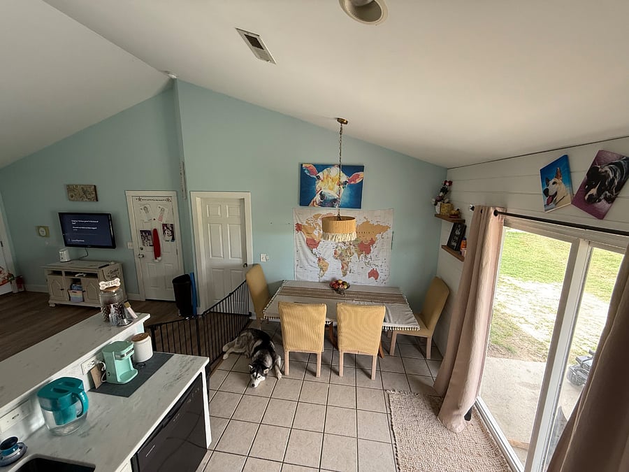 View from kitchen: sliding glass door to large, Bo