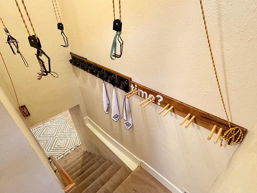 Ski and bike/gear storage towards downstairs