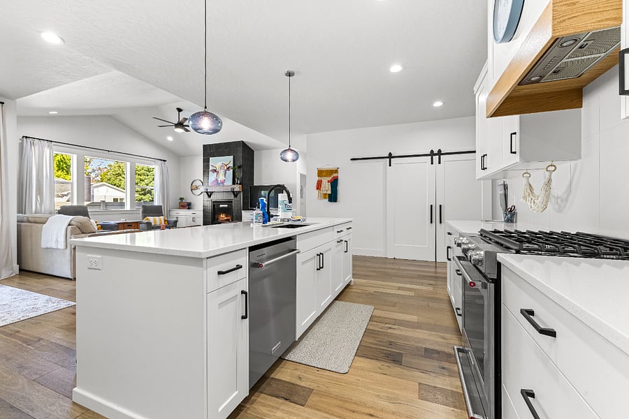 View of kitchen into the living room.