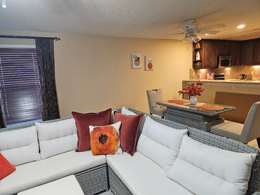 Living Room, Dining Room, Pull Up Counter and Kitchen - Open Concept