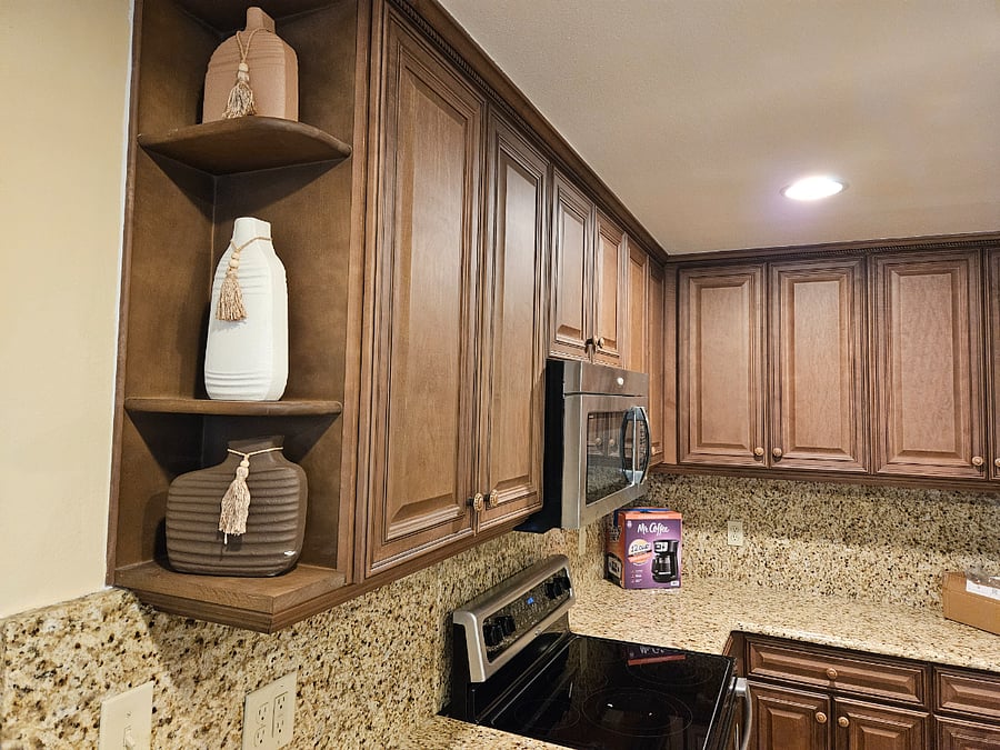 Inviting kitchen, soft close complete with stove, refridge and dishwasher.