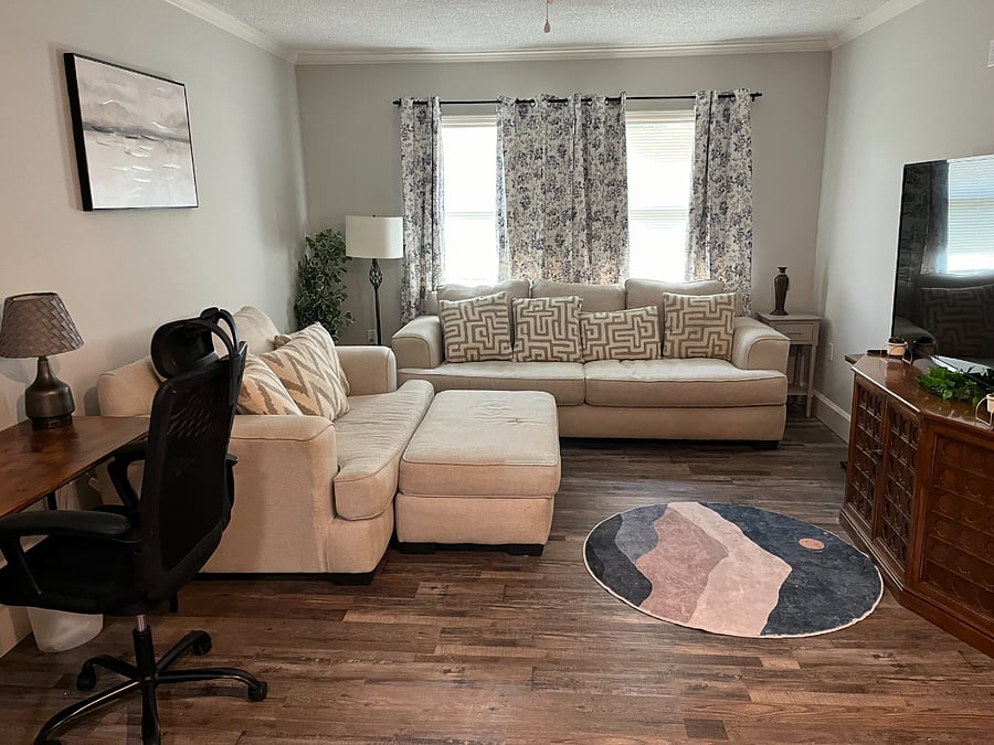 Den with 65" big screen TV