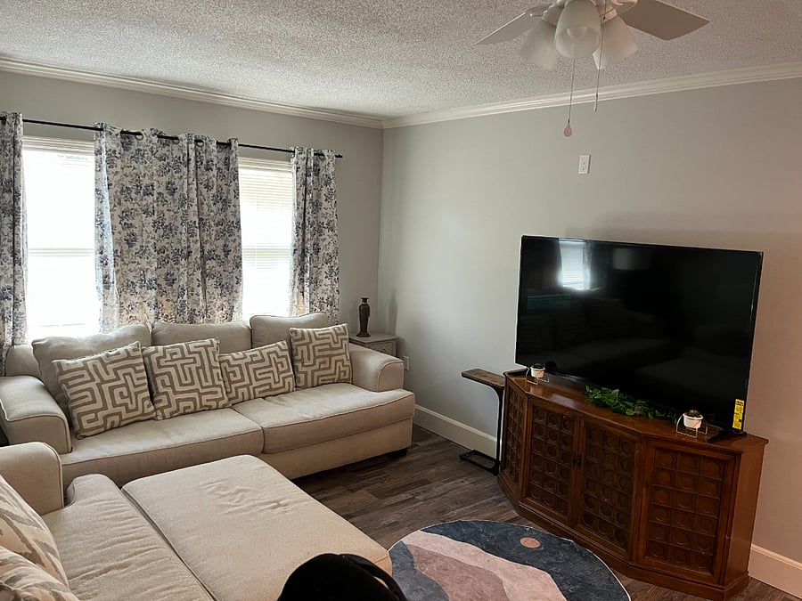 Den with 65" big screen TV