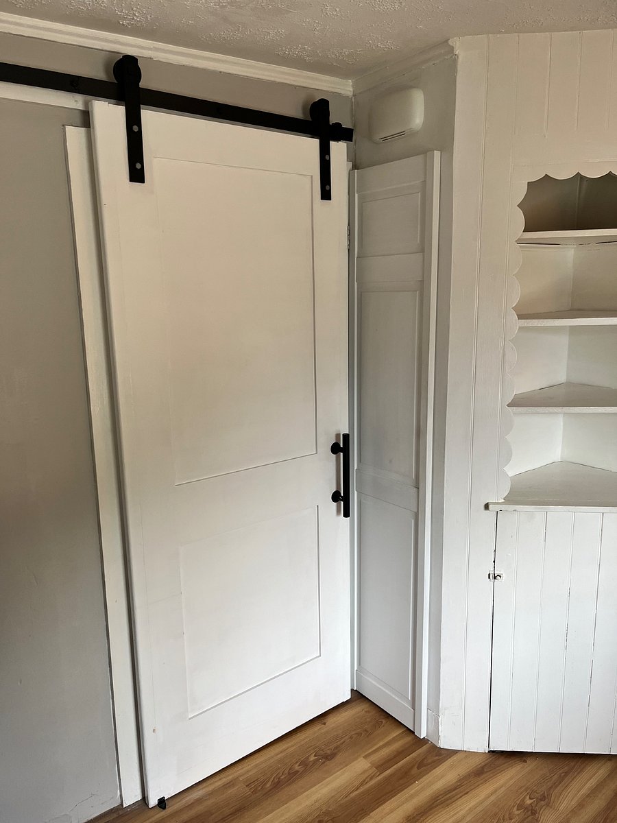 Barn door to the bathroom