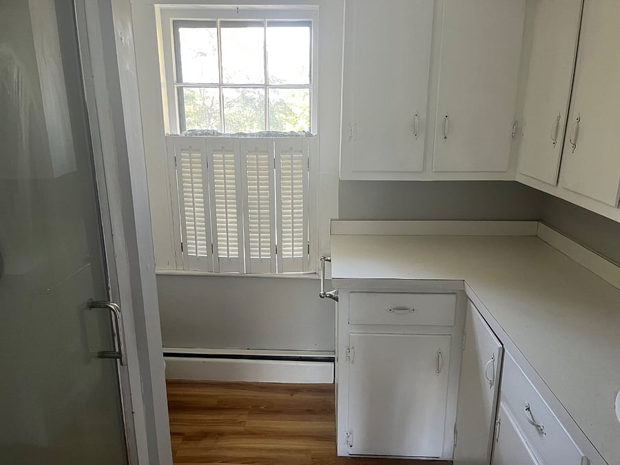 Bathroom has plenty of storage