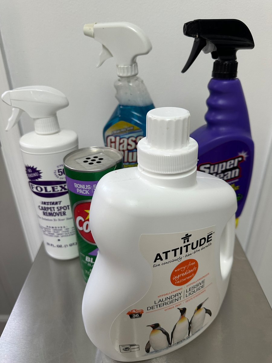 There's a cleaning closet with all sorts of cleaning supplies, including a broom, mop and small Hoover Wet-Dry vacuum!