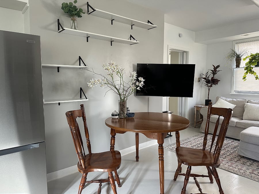 Here's you dining area. If you like, watch a show while you eat!