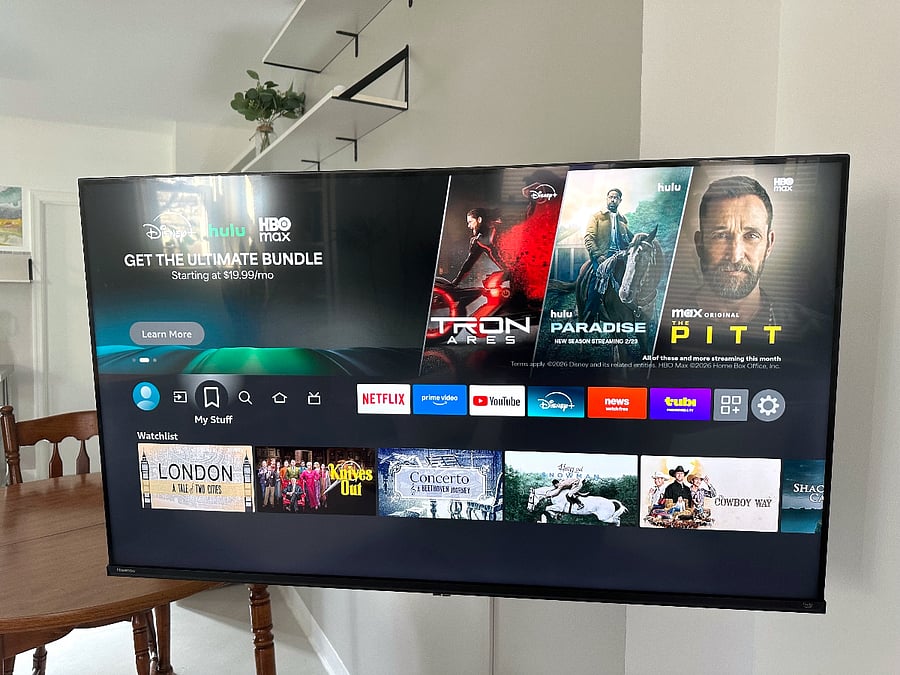 This HiSense 43" Smart TV is loaded with options for watching many channels, including Netflix, Prime Video, YouTube, Disney, News, Tube and more.