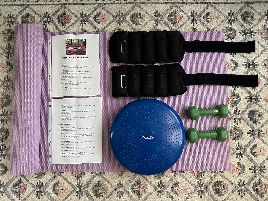 Exercise Equipment and Instructions on how to use the Balance Disc.