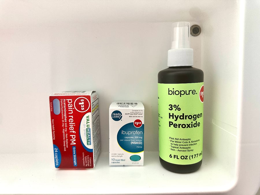 In the bathroom cabinet are a few basics for your use.
