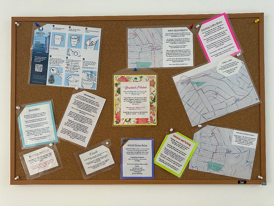 Helpful notes, instructions and directions to local parks and places of interest, are on your bulletin board.