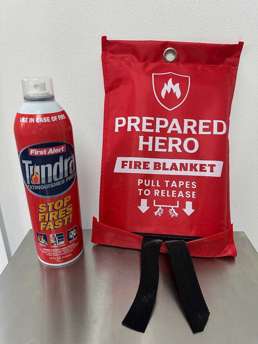 Fire Extinguisher and Fire Blanket.