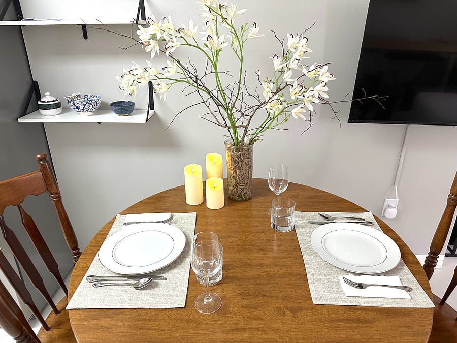 Four place settings for your dining use.