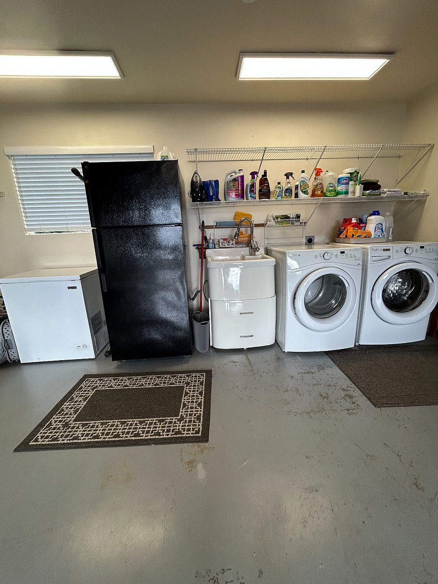 Full Size Washer & Dryer,
Utility Sink,
Chest Freezer,
Large Refrigerator w/ Freezer