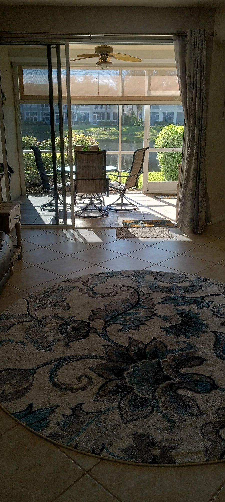 Living room looking out to the lanai.