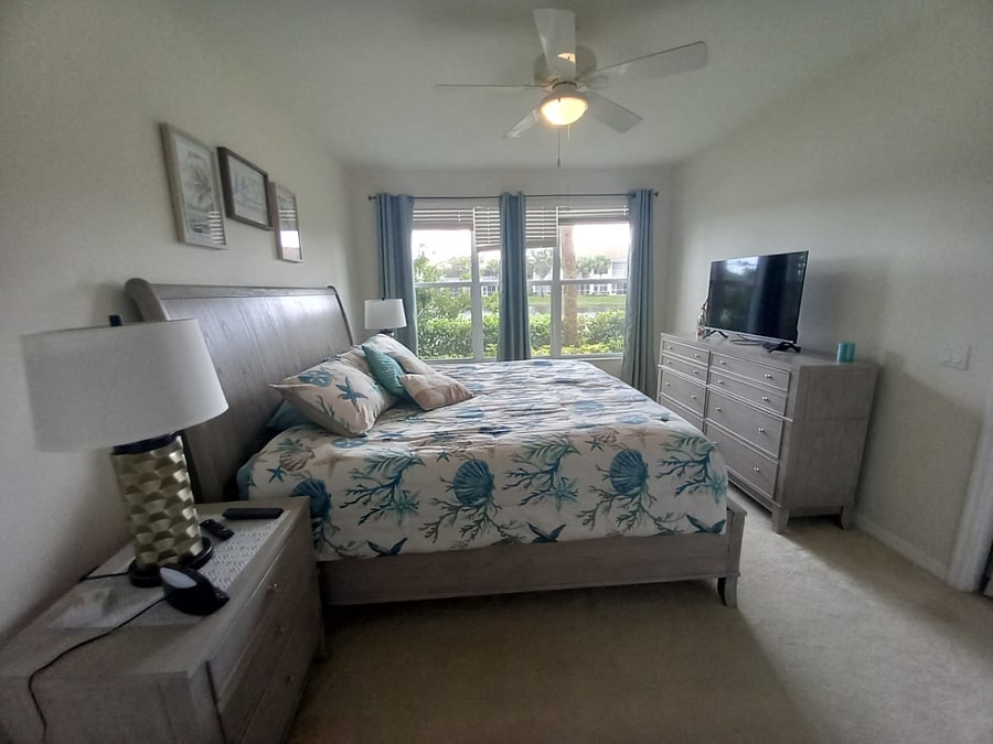 Master bedroom with King bed and color tv.