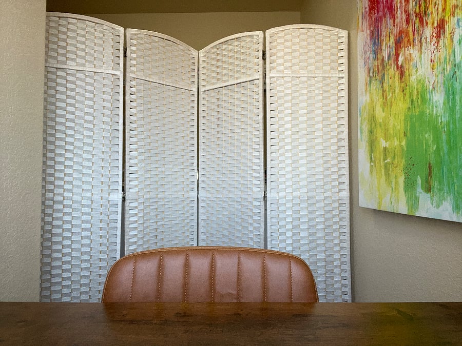 There is a desk upstairs in the laundry room for computer and work space.
A privacy screen is available to block off the washer and dryer for video calls.