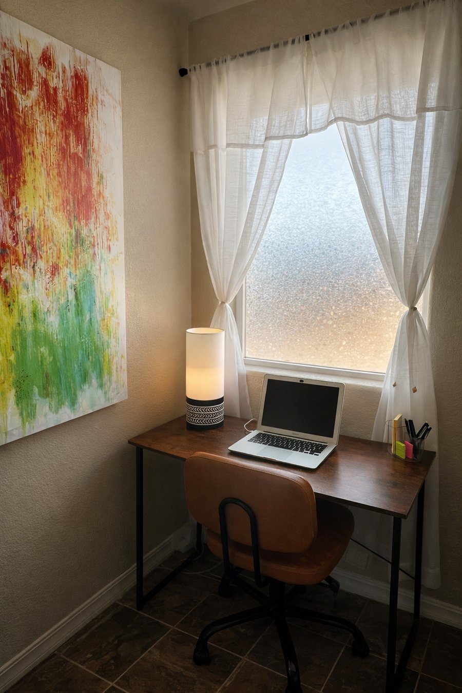 There is a desk upstairs in the laundry room for computer and work space.