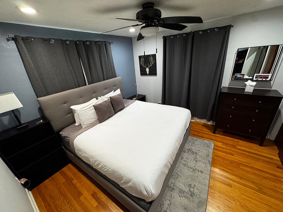 Main upstairs bedroom with king size bed