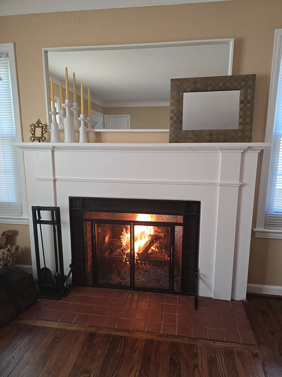 Wood burning fire place.