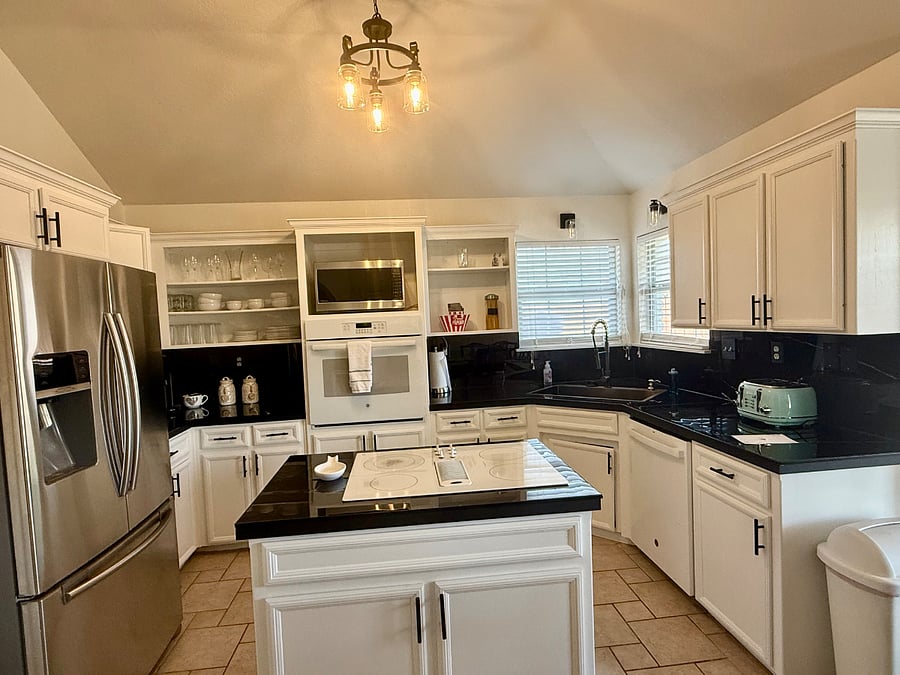 View of kitchen from dining area