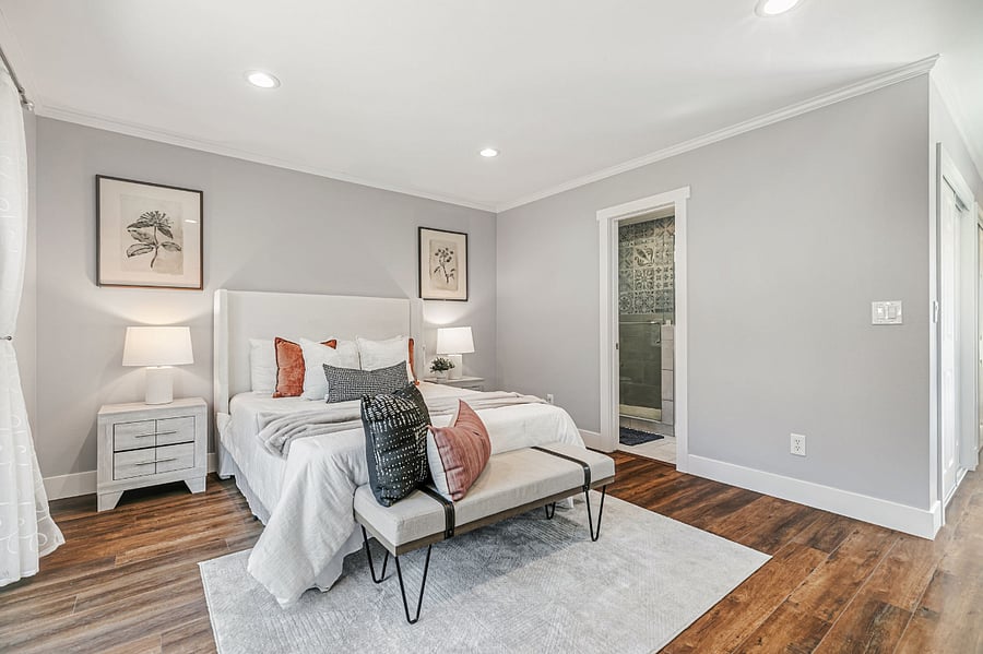 1 bed, 1 bath space. Room for a table and a small couch (not pictured here).