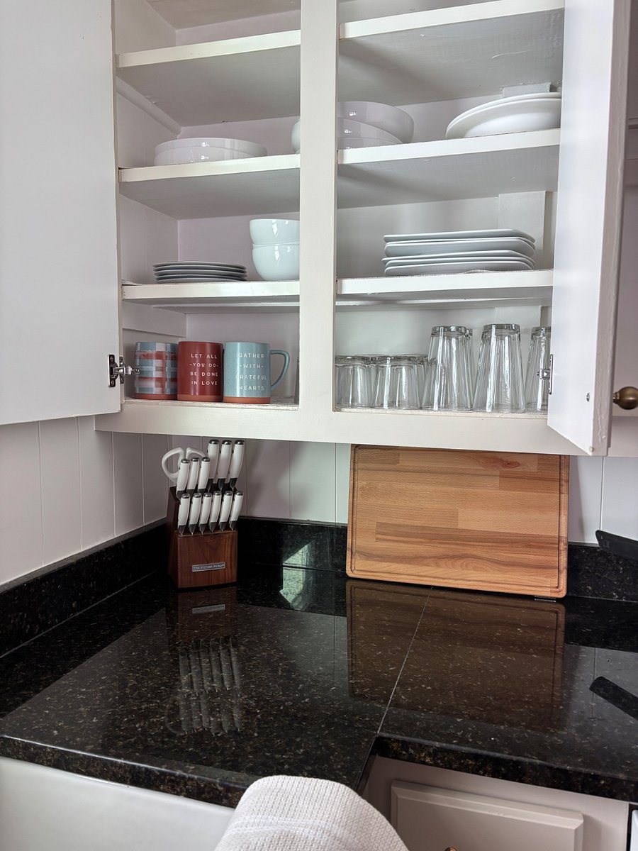 Glass ware, silverware, utensils, bottle opener, plates and bowels, and cookware provided
