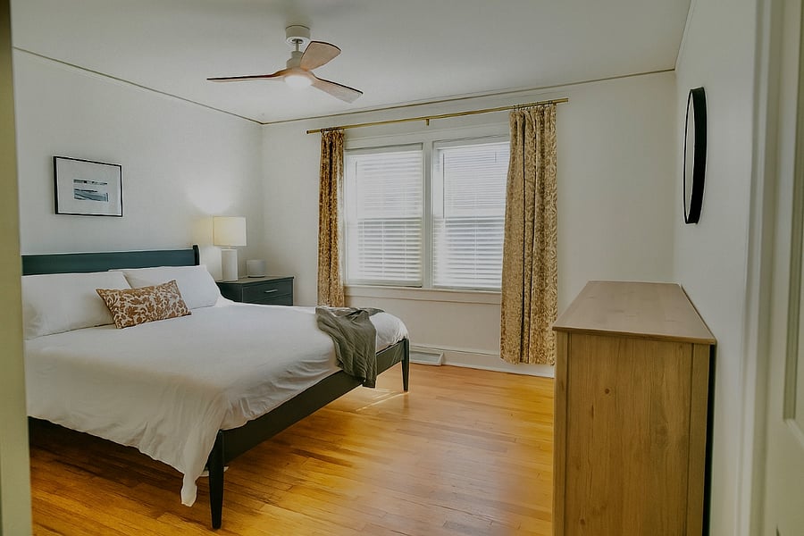 King Bed with new mattress and linens