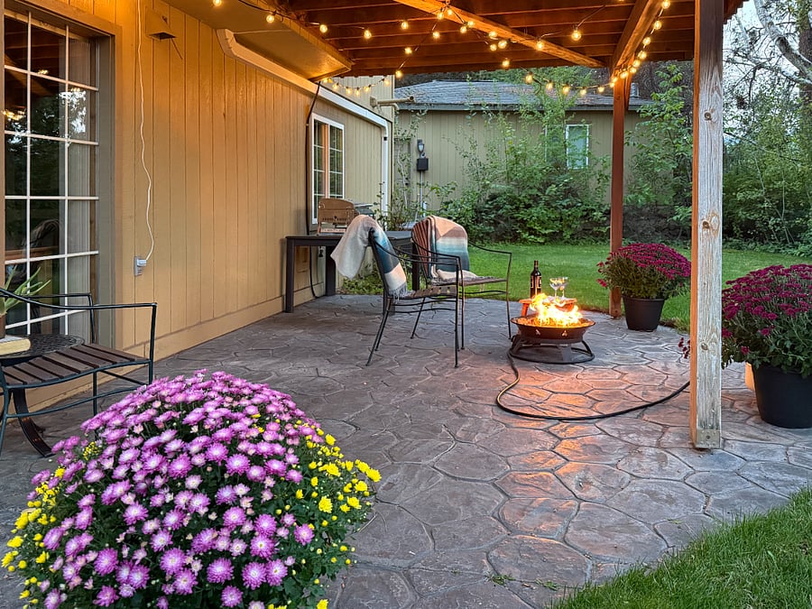 Enjoy starlit evenings under patio lighting. With the fire pit glowing, sip a drink of your choice while watching quail families hatch, grow, and nestle into the lush greenery surrounding the yard the perfect spot to unwind as the sun sets.