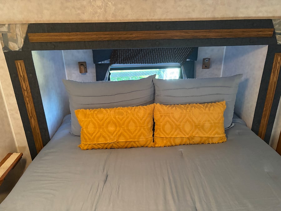 Queen size bed!  Super comfy new mattress!