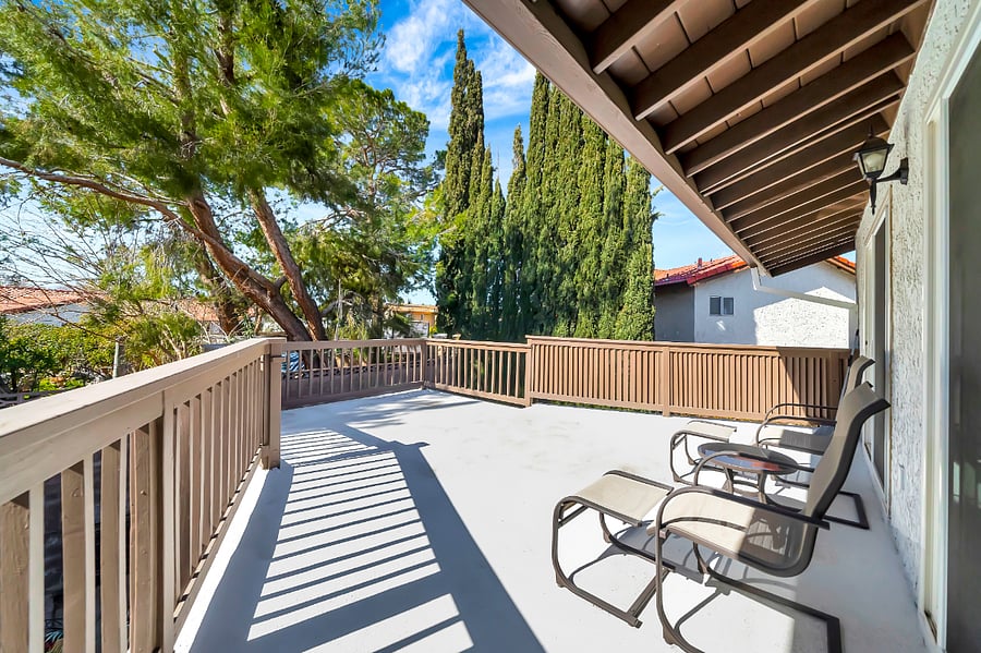 Large View Balcony outside of Orange and Blue Bedrooms