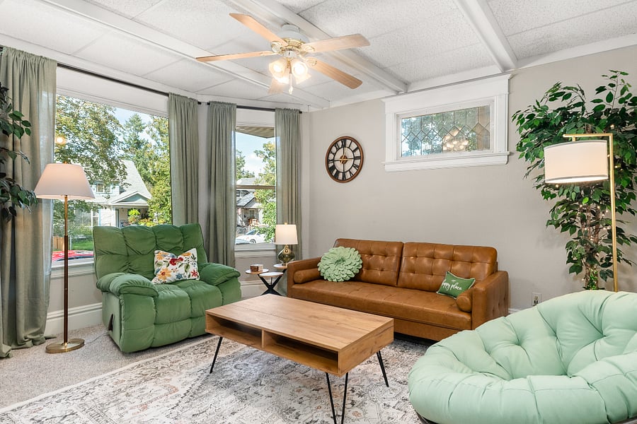 over-sized, extra-puffed recliner; real leather sofa; cozy papasan chair