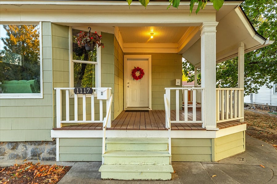 spacious covered front porch