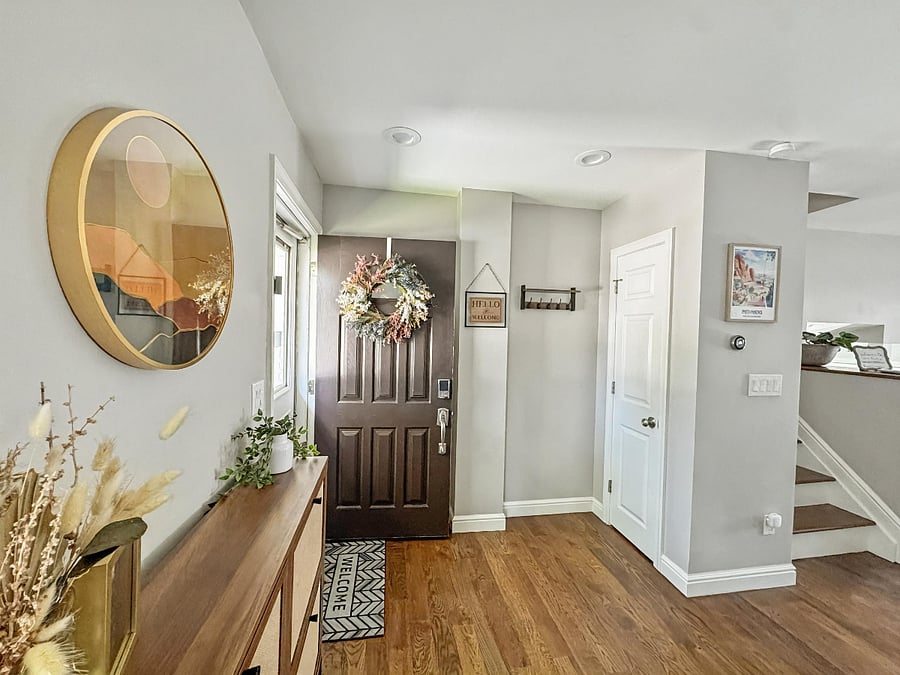Front entry way closet for coats & Shoes. Shoe storage in entry table. 