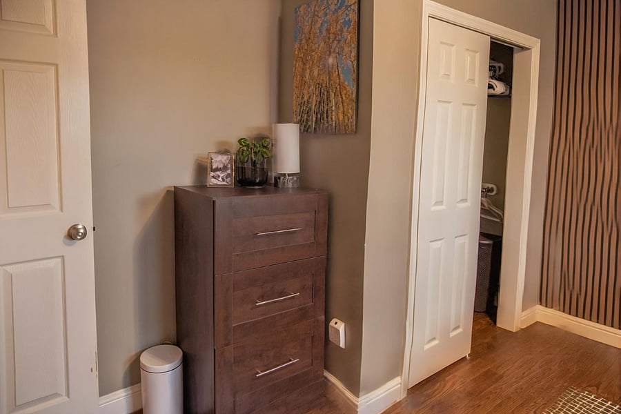 Spruce Room: Dresser + Custom closet w/ shelves
