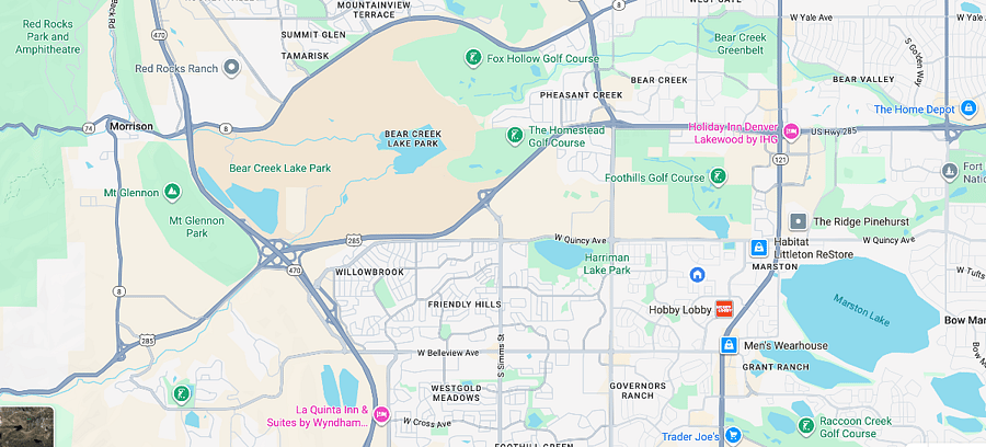 Overview of the area. House is near Red Rocks, the soda lakes (Bear Creek Lake Park), Harmond lake is walking distance, multiple golf courses, easy access to grocery stores (sprouts, Whole Foods, Trader Joe's, king Sooners, Safeway). 