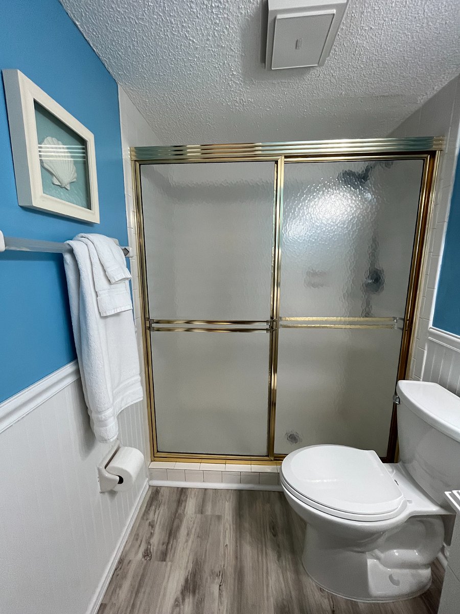 Guest bathroom with walk-in shower.