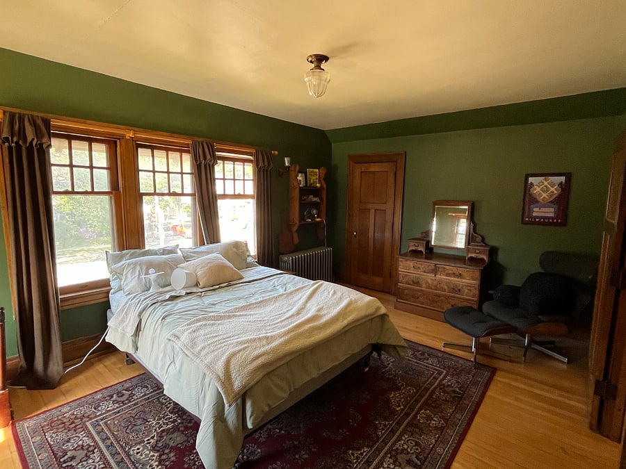 Bedroom 2 - Brand new Queen size bed, desk, dresser, Eames chair, and two large closets. Plenty of sun but blackout curtains installed