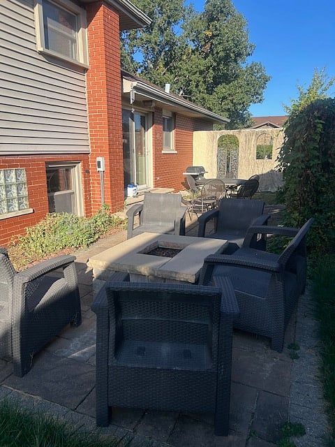 Back yard seating and fire feature.