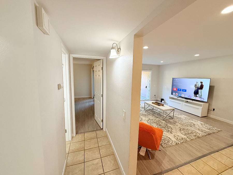 Hallway into the bathrom and master bedroom