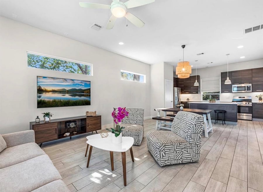 Spacious living room and dining room area.