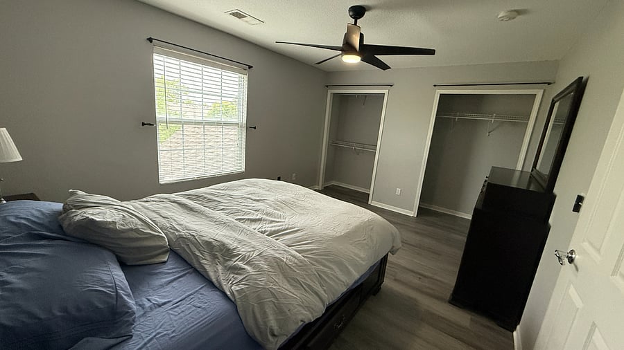 Closest space for any hanging clothes. If dark-out drapes are needed, can be accomdated. 