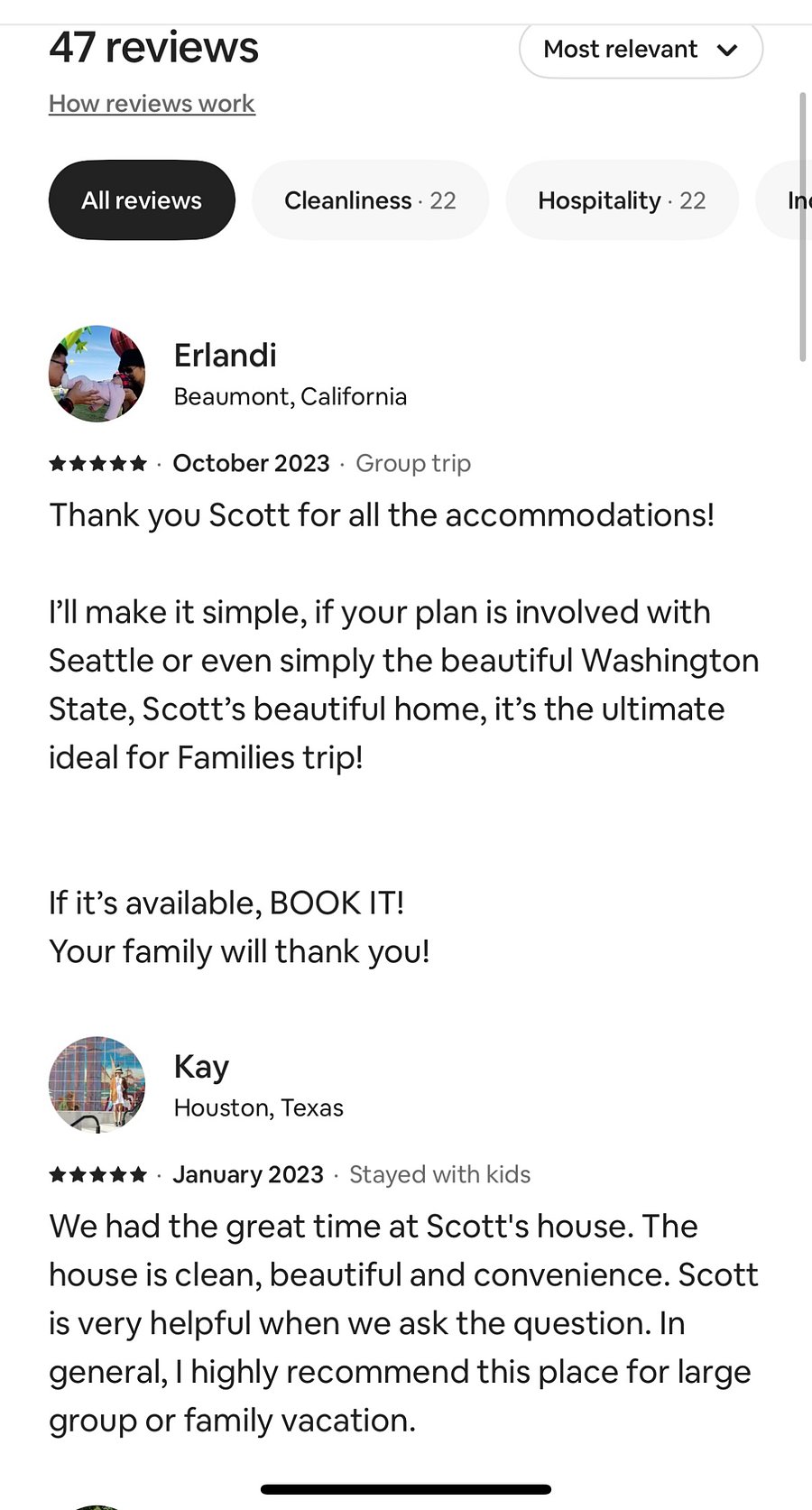 Reviews from a Seattle property I also host.