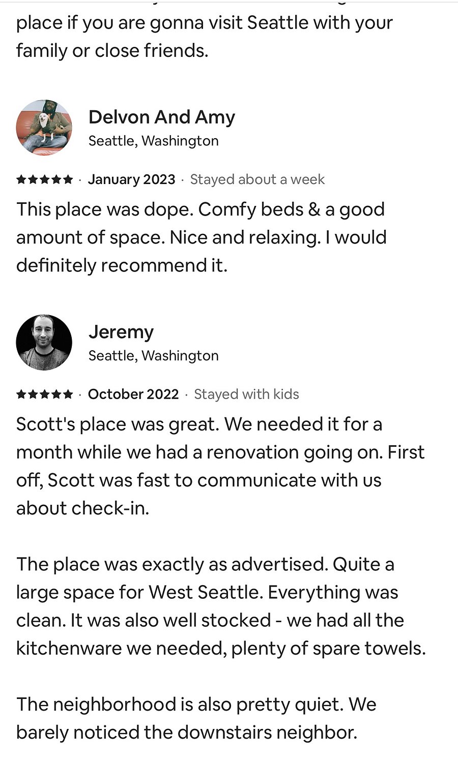 Reviews from a Seattle property I also host.