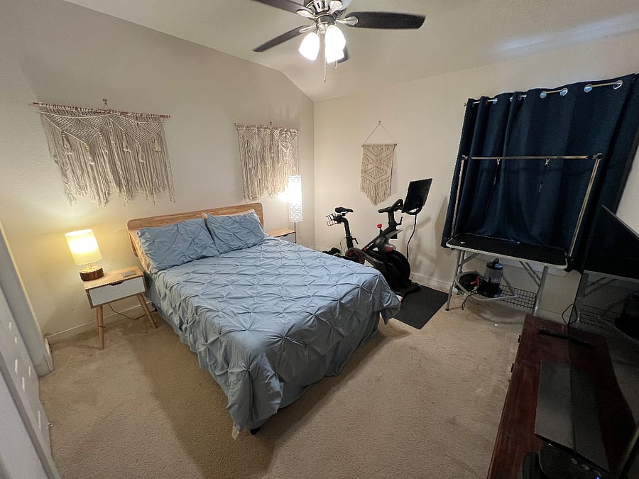 Peloton and table will be removed. Carpet should be replaced as well.