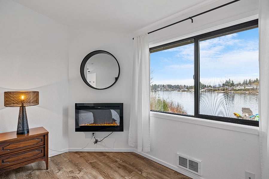 Fireplace and views in upper suite.